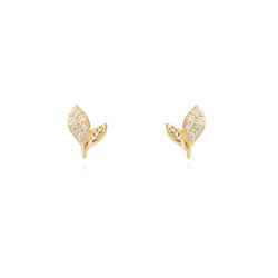 Silver Zircon Earrings Leaf  Earrings - Zircon 5mm - Gold Plated and Rhodium Silver