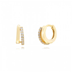 Silver Zircon Earrings Hoop Earrings - 10 mm - Zirconia - Gold Plated and Rhodium Silver