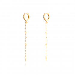 Boucles D'Oreilles Argent Zircone Zirconia Chain Earrings - 12mm + 66 mm  - Gold Plated and Rhodium Silver