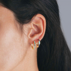 Silver Zircon Earrings Hoop Earrings - 17 mm - Enamel - Gold Plated