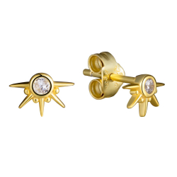 Silver Zircon Earrings Sun Earrings - White Zirconia - 5 * 7 mm - Gold Plated Silver and Rhodium Silver