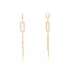 Silver Zircon Earrings Long Earrings - 3 Chains - 94 mm - Gold Plated and Rhodium Silver