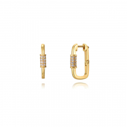 Pendiente Plata Circonita Pendientes Rectangulo - Circonita Blanca - 17 * 11 mm - Plata Bañado Oro y Plata Rodiada