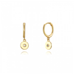 Silver Zircon Earrings Circle Earrings - White Zirconia - 11 + 6 mm - Gold Plated Silver and Rhodium Silver