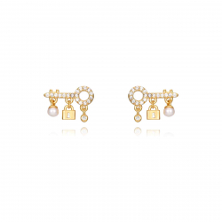 Silver Zircon Earrings Kay Earrings - White Zirconia Pearl- 13 * 9 mm - Gold Plated Silver and Rhodium Silver