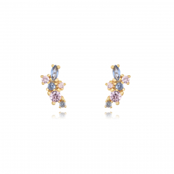 Silver Zircon Earrings Zirconia Earrings - 8,5 mm - Gold Plated & Rhodium Silver