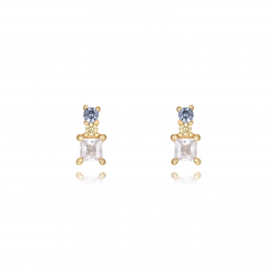 Boucles D'Oreilles Argent Zircone Pendiente Circonita Topaz Azul 6.6 mm Bañado Oro