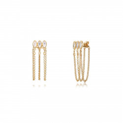 Silver Zircon Earrings Chain Earrings - 12*8mm Circonita - Gold Plated