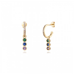 Boucles D'Oreilles Argent Zircone Boucles d'oreilles Demi-Anneau - Zircone - 14 + 12 mm - Dorure Or