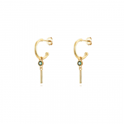Silver Zircon Earrings Semi Hoop Earrings - Green Zirconia - 15 + 16 mm - Gold Plated