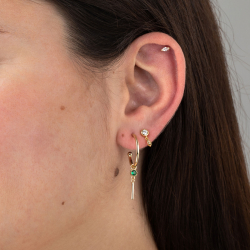 Boucles D'Oreilles Argent Zircone Boucles d'oreilles Demi-Anneau - Zircone de couleur Verte - 15 + 16 mm - Dorure Or