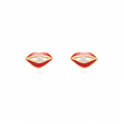 Silver Zircon Earrings Zirconia Lips Earrings - Enamel 6*3,5 mm - Gold Plated and Rhodium Silver