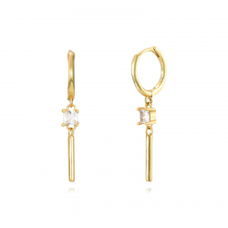 Silver Zircon Earrings Stick Hoop Earring - Zirconia 3*3 mm - Gold Plated