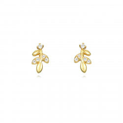 Silver Zircon Earrings Zirconia Earrings - Leaf 5 * 8 mm - Gold Plated