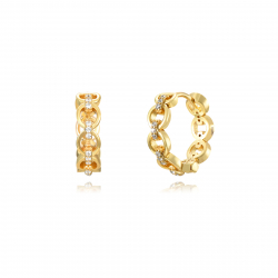  Zirconia Earrings - Link Hoop - Gold Plated - White Zirconia
