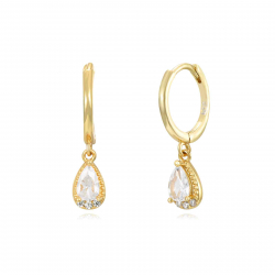 Silver Zircon Earrings Zirconia Earrings - Teardrop Hoop 3*5 mm - Gold Plated