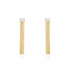 Silver Zircon Earrings Zirconia Earrings - 40 mm Chain - Gold Plated