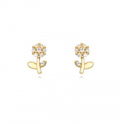 Pendiente Plata Circonita Pendientes Circonita - Flor 9 mm - Bañado Oro