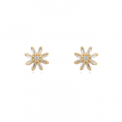 Pendiente Plata Circonita Pendientes Circonita - Flor 7,5 mm - Bañado Oro