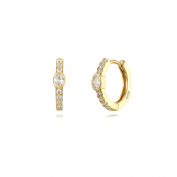 Pendiente Plata Circonita Pendientes Circonita - Aro 13 mm - Bañado Oro - Circonita Blanca