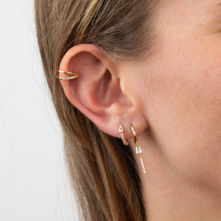 Pendiente Plata Circonita Pendientes Circonita - Aro 13 mm - Bañado Oro - Circonita Blanca