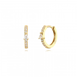 Pendiente Plata Circonita Pendientes Circonita - Aro 14 mm Lágrima - Bañado Oro - Circonita Blanca