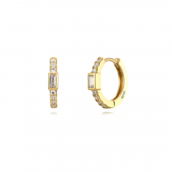 Pendiente Plata Circonita Pendientes Circonita - Aro 13 mm Rectángulo - Bañado Oro - Circonita Blanca