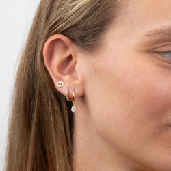 Pendiente Plata Circonita Pendientes Circonita - Aro 13 mm Rectángulo - Bañado Oro - Circonita Blanca