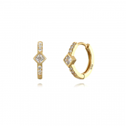 Pendiente Plata Circonita Pendientes Circonita - Aro 13 mm Rombo - Bañado Oro - Circonita Blanca