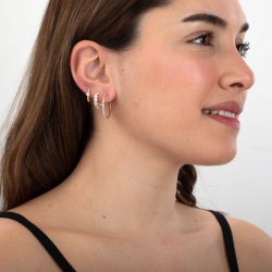 Pendiente Plata Circonita Pendientes Circonita - Aro 13 mm Rombo - Bañado Oro - Circonita Blanca