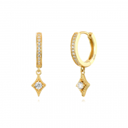 Pendiente Plata Circonita Pendiente Circonita - Rombo 5*8 mm - Bañado Oro - Circonita Blanca