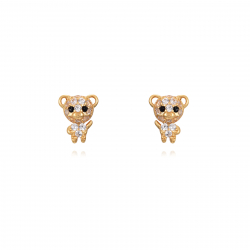 Silver Zircon Earrings Cubic Zirconia Earrings - Bear 5.5*7 mm - Gold Plated And Rhodium Plated Silver
