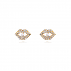 Silver Zircon Earrings Zirconia Earrings - Lip 6*8 mm - Gold Plated And Rhodium Plated Silver