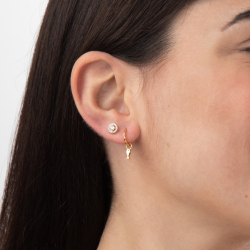 Pendiente Plata Circonita Pendientes Circonita - Aro 12 mm - Pez 3*7 - Plata Bañado Oro Y Plata Rodiada