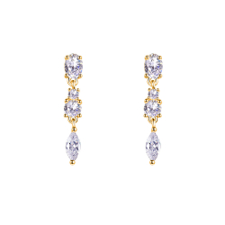 Pendiente Plata Circonita Pendientes 4 Circonitas - Colgante 3,5 * 12 mm - Plata Bañado Oro Y Plata Rodiada