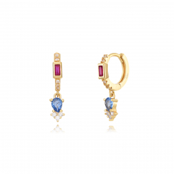 Silver Zircon Earrings Baguette Zirconia Earrings - 12 + 6 mm - Gold Plated and Rhodium Silver