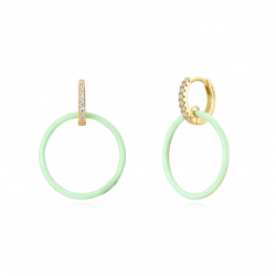 Silver Zircon Earrings Earrings 2 Hoops - Enamel - 27 mm - Gold Plated