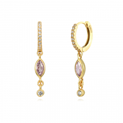 Silver Zircon Earrings Hoop Earrings - Zirconia - 29 mm - Gold Plated