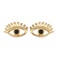 Silver Zircon Earrings Eye Earrings - Black Zircon - 8 mm- Gold Plated and Rhodium Silver
