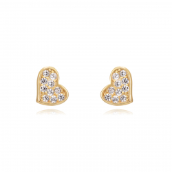  Pendientes Corazon - Circonita Blanca - 4 mm - Bañado Oro y Plata Rodiada