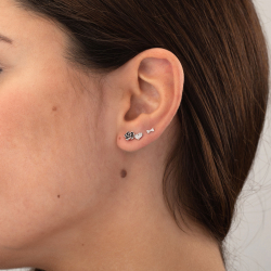 Silver Zircon Earrings Heart Earrings - White Zircon - 4 mm- Gold Plated and Rhodium Silver