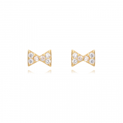 Silver Zircon Earrings Bow Tie Earrings - White Zircon - 4 mm- Gold Plated and Rhodium Silver