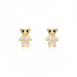 Silver Zircon Earrings Teddy Bear Earrings - White Zircon - 7 mm- Gold Plated and Rhodium Silver