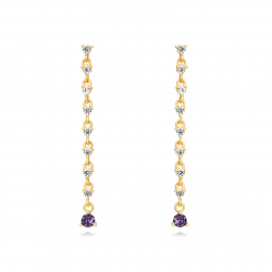 Silver Zircon Earrings Long Earrings - 40mm Amethyst - Gold Plated