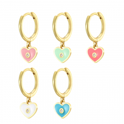 Silver Zircon Earrings Heart Earrings - Enamel - White Zirconia - 11 + 6 mm - Gold Plated