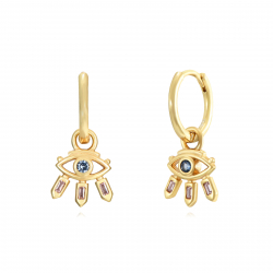 Silver Zircon Earrings Earrings Eye - Multi Zirconia - 11 + 9 mm - Gold Plated