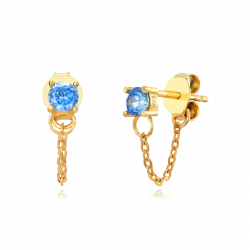 Silver Zircon Earrings Chain Earrings - Zircon 3,5mm - Gold Plated