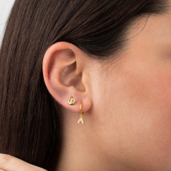 Pendiente Plata Circonita Pendientes Caracol - Circonita 6mm Bañado Oro y Plata Rodiada