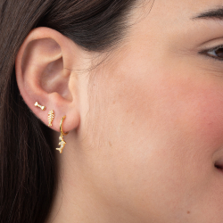 Pendiente Plata Circonita Pendientes Circonita - Raspa de pez 4*10mm - Bañado Oro y Plata Rodiada