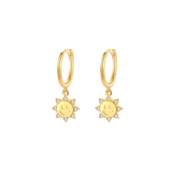 Boucles D'Oreilles Argent Zircone Hoop Earrings - Sun 8mm - Gold Plated and Rhodium Plated